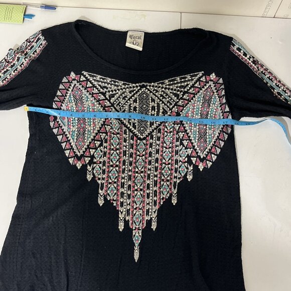 Vocal Embellished Boho-Chic Southwestern Long-Sleeved Shirt Women's Size M - Picture 7 of 9